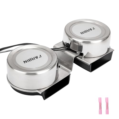 12V Super Loud Marine Horn 125dB Waterproof Stainless Steel Dual-Tone Silver 2pcs