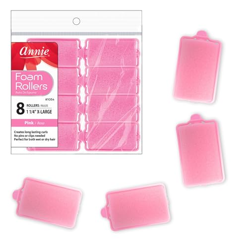 Soft Foam Hair Rollers - 1 1/4 Inch X-Large Heatless Curlers, Pink, 8 Count