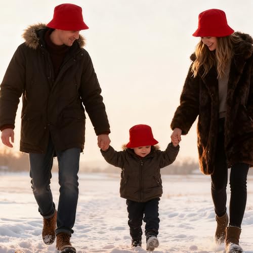 Toddler Sun Bucket Hat - Anti-UV Cotton Wide Brim, 1-3T Red