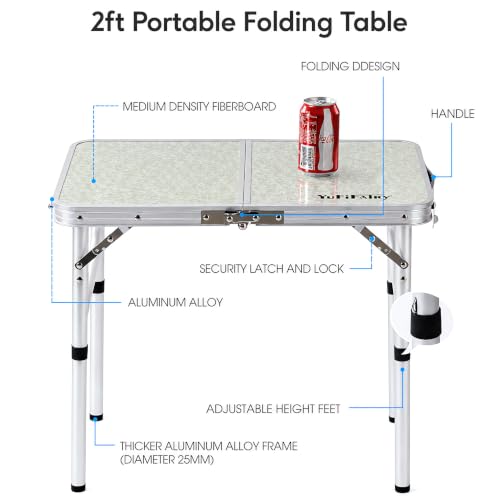 YUFIFAIRY Silver & Sage Gray Folding Camping Table 24x16 with Adjustable Height