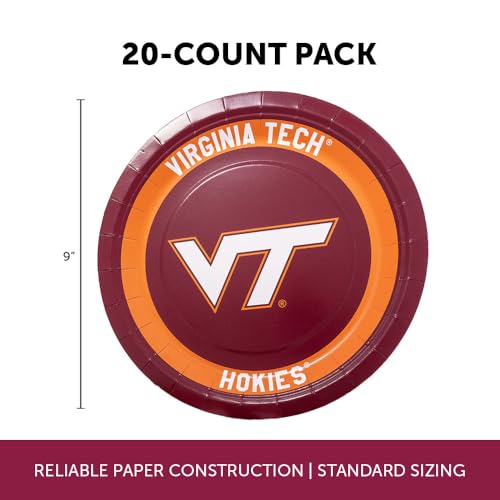 Virginia Tech Paper Plates - 20 Count, 9 Inch Round Tableware