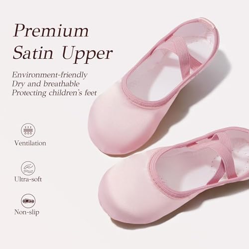 Toddler Ballet Shoes - No-Tie Satin Ballet Flats in Ballet Pink