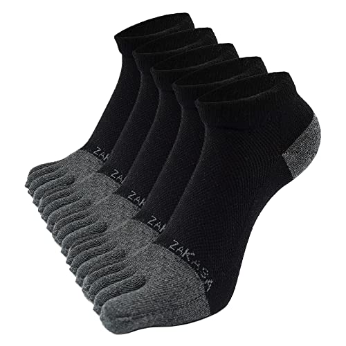 ZAKASA Men's Toe Socks Ankle No Show Low Cut Five Finger Socks 5 Pairs Black 8-10