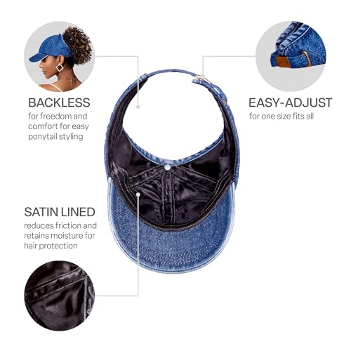 Satin-Lined Backless Denim Baseball Cap for Ponytails
