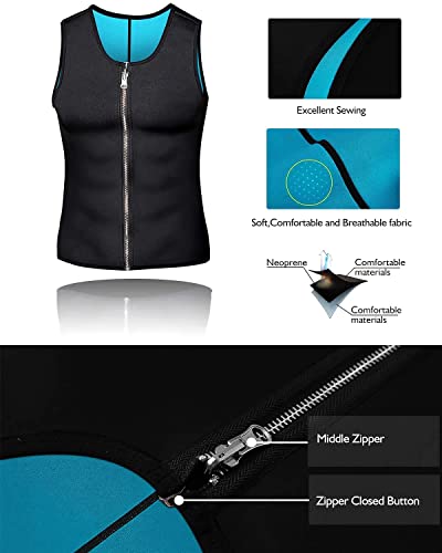 Men's Sauna Vest Sweat Waist Trainer Neoprene Tank Top - Black, Large