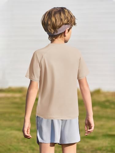 Boys Quick-Dry Athletic Performance T-Shirt - Light Khaki, 9-10 Years