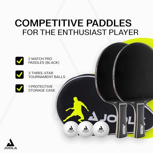 Professional Ping Pong Paddle Set with 3 Balls & Case - Black