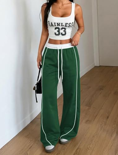 ZAFUL Women's Parachute Cargo Pants Y2K Wide Leg Sweatpants Green Small