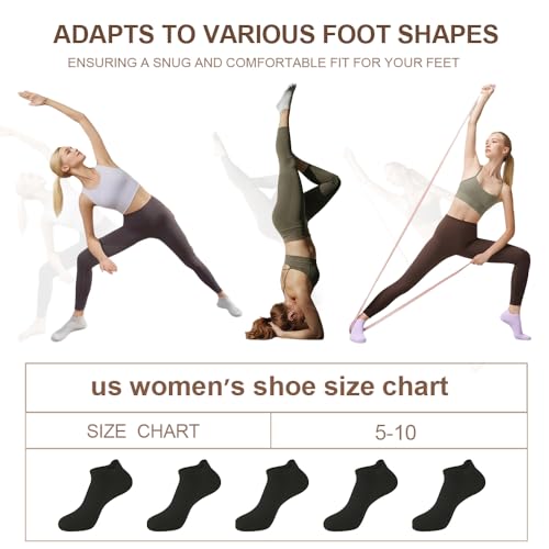 Pilates Socks with Grips - 5 Pairs Non-Slip Yoga Crew Socks - Black