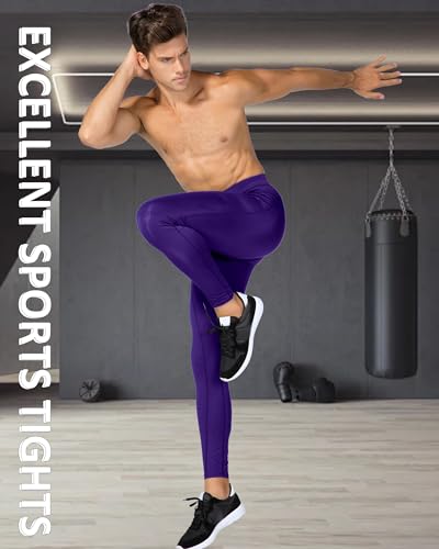 Men's Compression Pants - Cool Dry Leggings with Phone Pocket - X-Large Purple