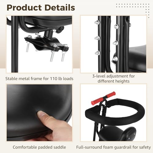 COSYOO Front Mounted Bike Seat with Guardrail, Foldable Footrests & Soft Foam — Black