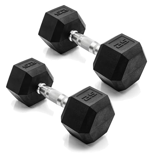 Rubber Coated Hex Dumbbells - Anti-Roll Free Weights for Home Gym