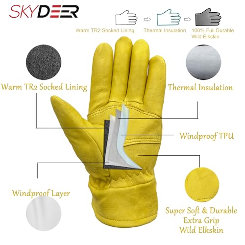 SKYDEER Premium Full Wild Elkskin Leather Work Gloves (2 Pairs), All-Weather Durable & Breathable, Anti-Slip Grip for Truck Driving and Labor Use (SD8683T/XL)