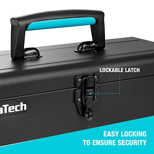 DuraTech Tool Box, 15" Portable Steel Small Tool Box with Metal Latch Closure & Plastic Handle with Anti-slip Base, Multi-Purpose Heavy Duty Toolbox, Black