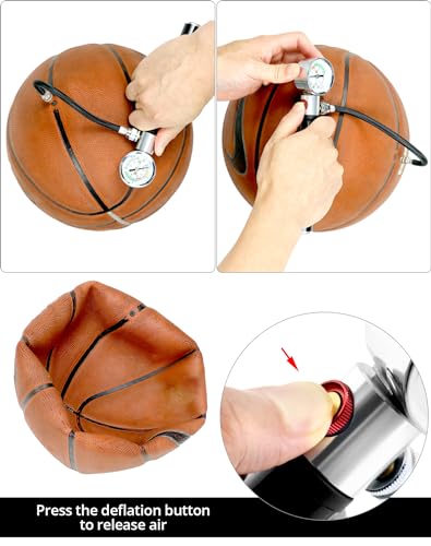 QWORK Ball Air Pump with Gauge - multi-sport hand pump for basketball, volleyball, soccer, bicycle tires