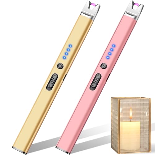 Rechargeable Electric Candle Lighters - Gold & Pink, Long Stem