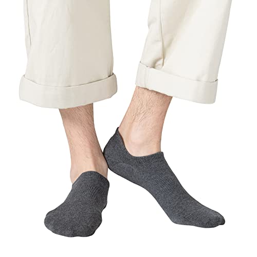 Men's No Show Cotton Ankle Socks with Grips - 6 Pairs, Black - Low Cut Casual
