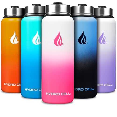 HYDRO CELL 40oz Stainless Steel Insulated Water Bottle with Straw - White/Pink, Leakproof Sport Flask