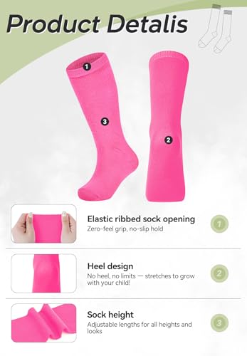 Kids Soccer Socks - 2 Pack Cotton Knee High Socks 6-9 Years - Neon Green & Hot Pink