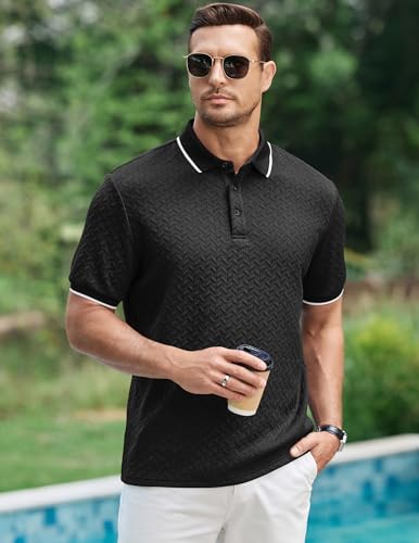 JMIERR Men's Black XX-Large Polo Shirt Short Sleeve Summer Golf & Beachwear