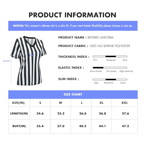 Women's Black & White Stripe Referee Shirt Set - V Collar, Small