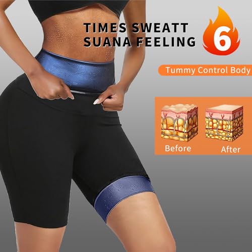 Compression Sauna Sweat Shorts - Waist Trainer Body Shaper, Dark Blue / Large-X-Large