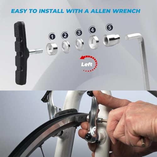 4 PCS Professional V-Brake Pads for Bicycles with Hex Wrench and Storage Box