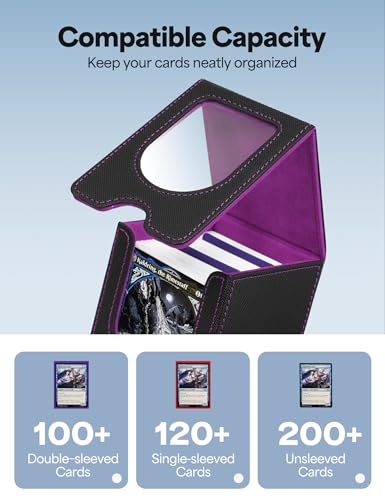 Banloga A-Black&Purple Card Deck Box for MTG Commander Fits 100+ Double-Sleeved Cards
