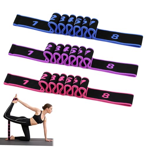 8-Section Fitness Resistance Band for Yoga & Pilates - Purple, Blue & Pink