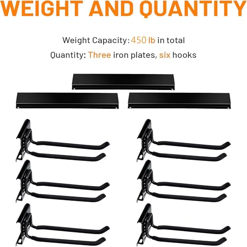 Wallmaster Garage Storage Organization Wall Mount, Garden Tool Rack Organizer Heavy Duty Folding Chair Hangers with 6 Adjustable Hooks 48inch Tracks Max Load 450lb
