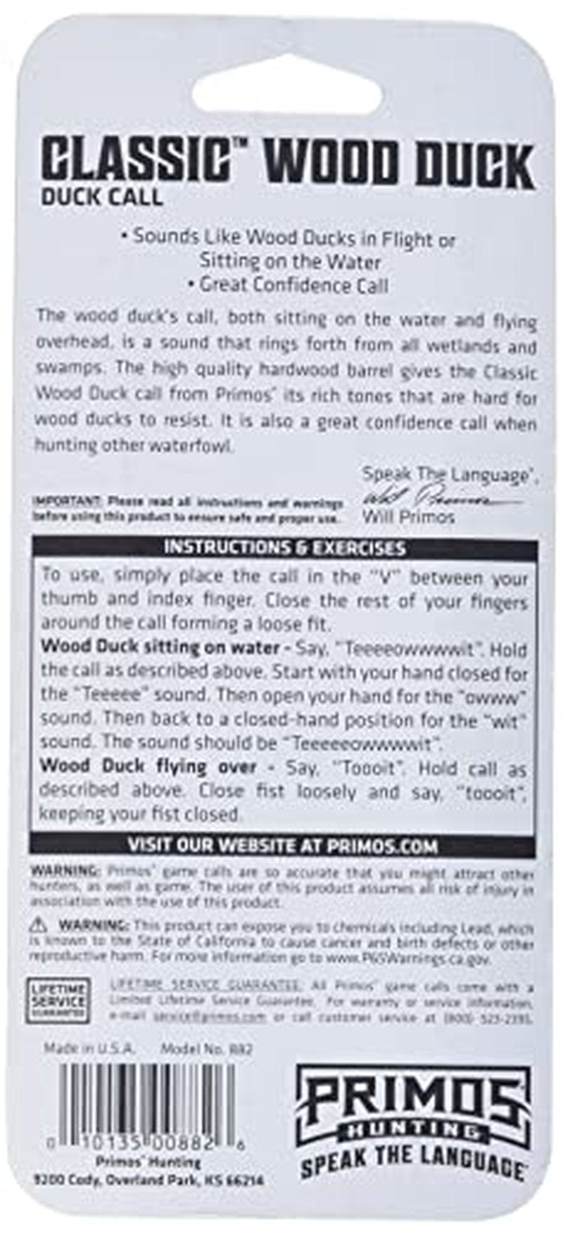 Primos Hunting 882 Duck Call, Classic Wood