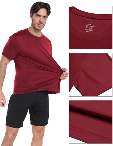 Athletic Workout Shirts for Men - Quick Dry Short Sleeve T-Shirts - X-Large / Black, Navy Blue, Azure, Burgundy, Army Green