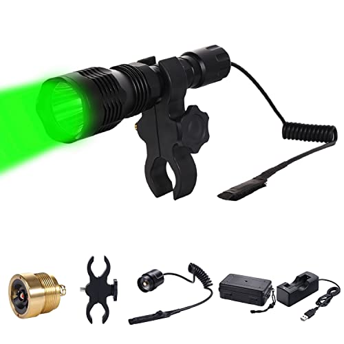 KL25 Hunting Light Flashlight, Long Range Red Green Varmint Light Kit for Predator Hog Fox Coyote, with Pressure Switch