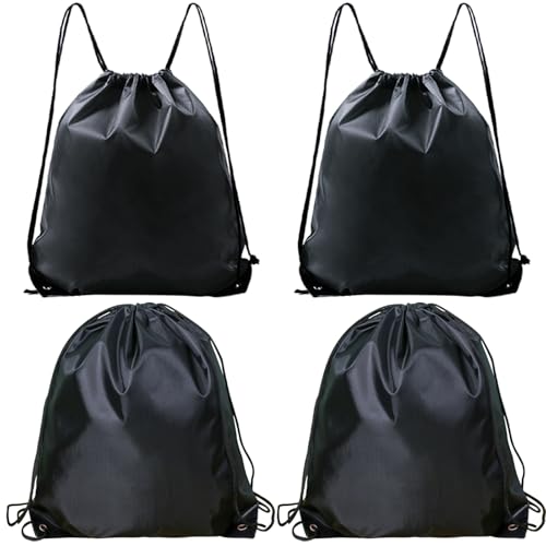 Drawstring Backpack - 4-Pack Polyester Gym Cinch Sack - Black