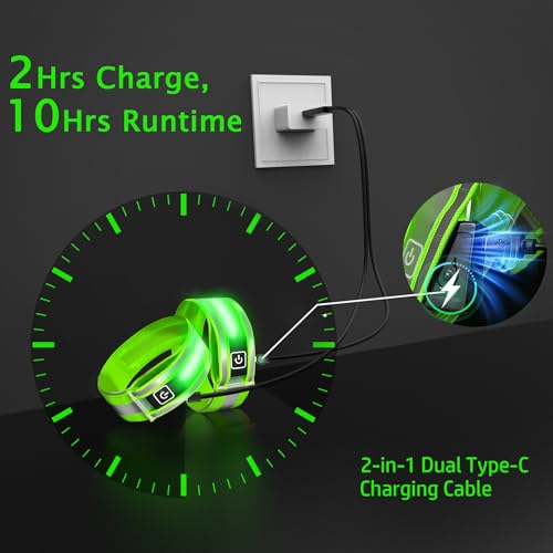 Ocuvaep Rechargeable LED Reflective Armbands for Running, Green, Small (5.9-14")