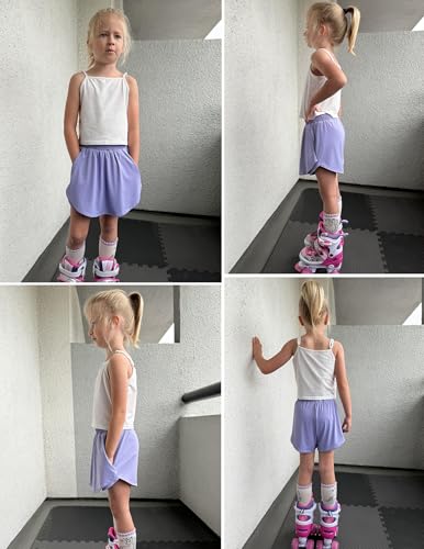Girls 2 in 1 Athletic Shorts with Zipper Pockets - Lilac, 7-8 Years
