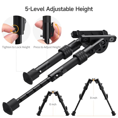 6-9 Inch M-LOK Rifle Bipod - Adjustable Height & Angle, Lightweight
