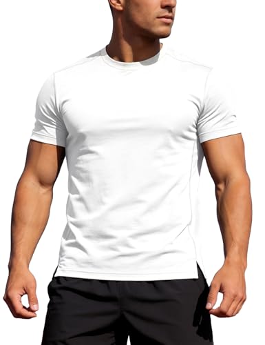 Men's Athletic Workout Shirt - Short Sleeve, Large, White