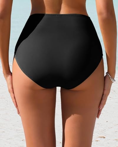 Women's High Waisted Bikini Bottom Tummy Control Bathing Suit Bottom Large Black