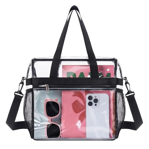 Clear Tote Bag for Stadium Events - 12x6x12 - Black