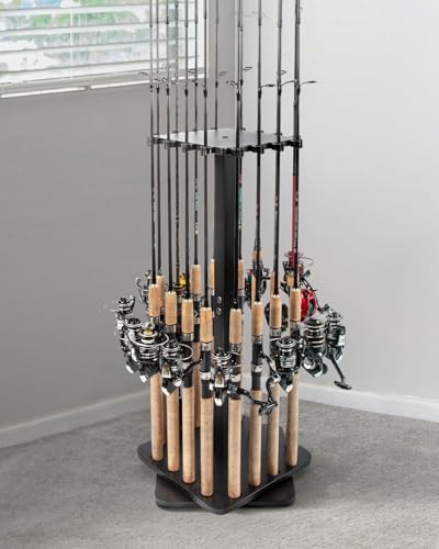 Ghosthorn Black Rotating Fishing Rod Holder for Garage Storage, 360° Spin, Holds 16 Rods