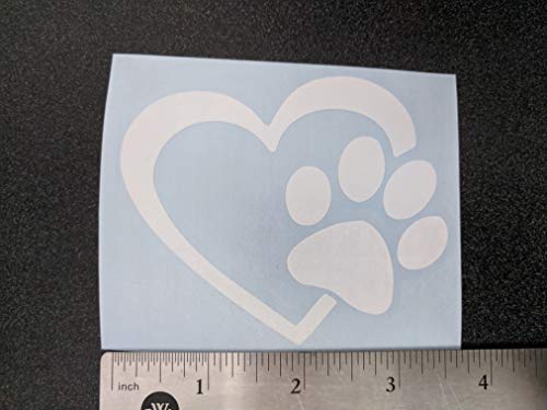 Paw Decals 4 Pack - Dog Paws, Love with Paw, Heartbeat, Prints - White, Small ~3.5"