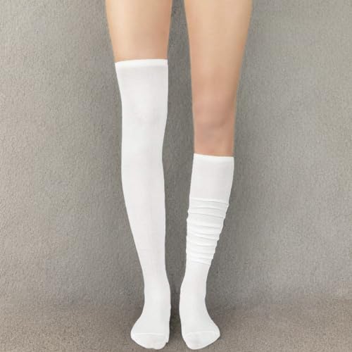 Knee High & Thigh High Socks - Warm Striped Cosplay - One Size White Solid
