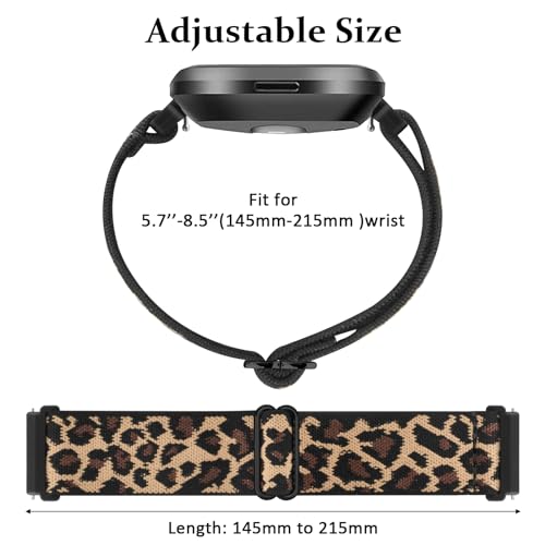Adjustable Elastic Bands for Fitbit Versa 2 - Black & Leopard, 2-Pack