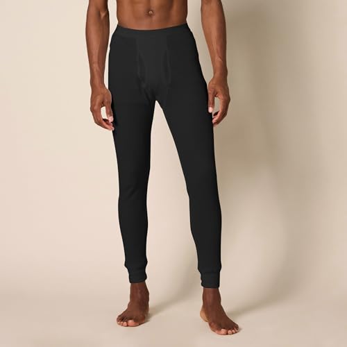 Amazon Essentials men's slim fit thermal long johns set, large/black, waffle knit