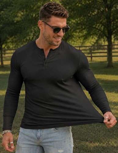 JMIERR Men's Ribbed Henley Shirt High Stretch Long Sleeve