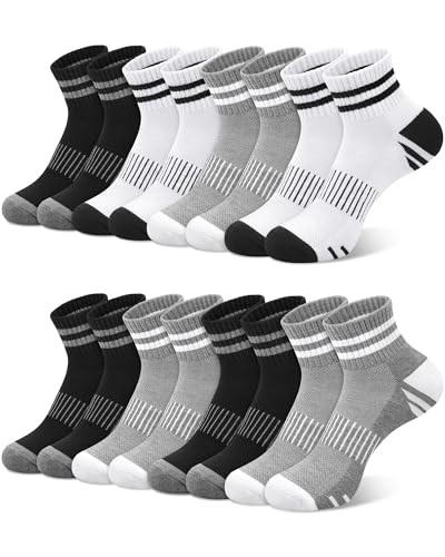 Mini Crew Ankle Socks for Women - 8 Pairs, White Grey Black
