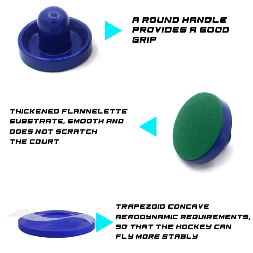 Air Hockey Pushers and Pucks Set - 4 Pushers & 8 Pucks - Blue & Red