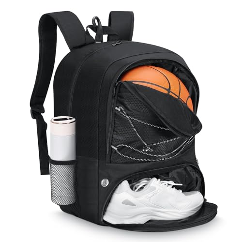 MoKo Basketball Bag Backpack with Ventilated Shoes & Ball Compartments - Black