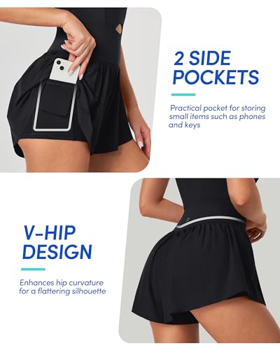 IUGA Women's Athletic Romper Shorts with Tummy Control - Black, Small